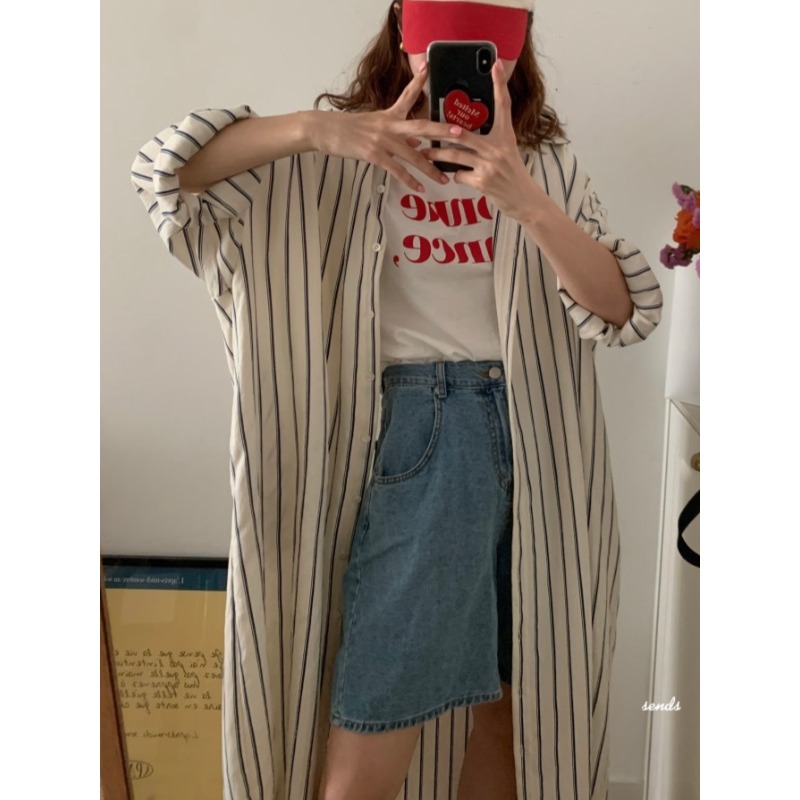 Korean Style A Line Shirt Dress - Vestido coreano minimalista con cuello suelto