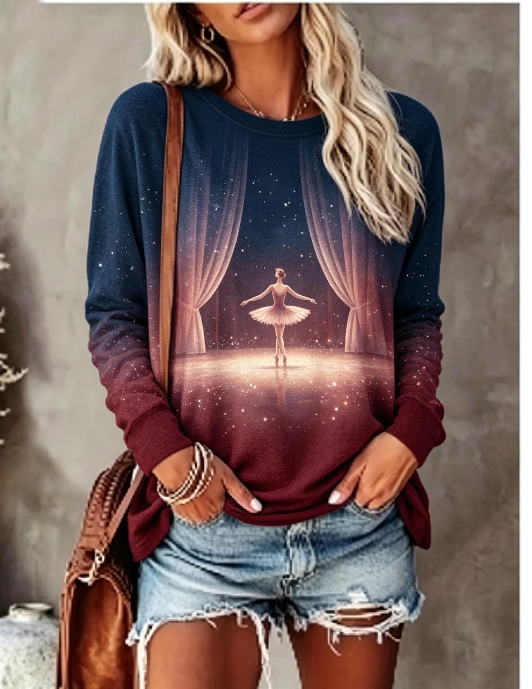 Blouses - Camiseta de manga larga para mujer