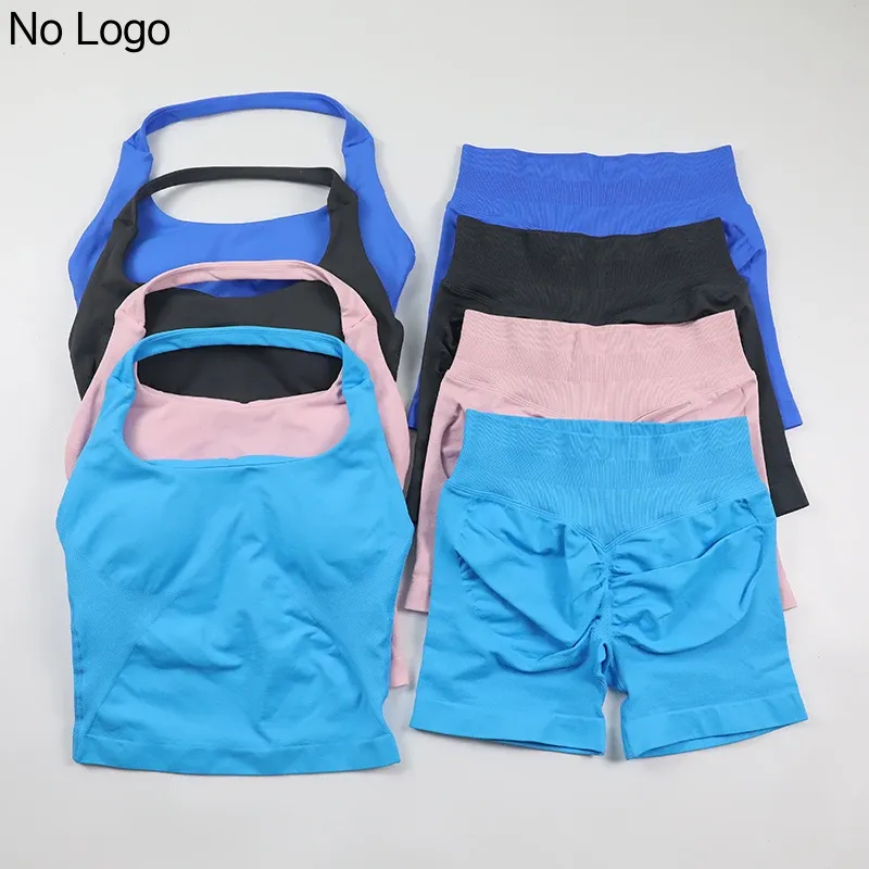 Seamless Ribbed Workout Tank Top - Conjunto de yoga sin costuras para