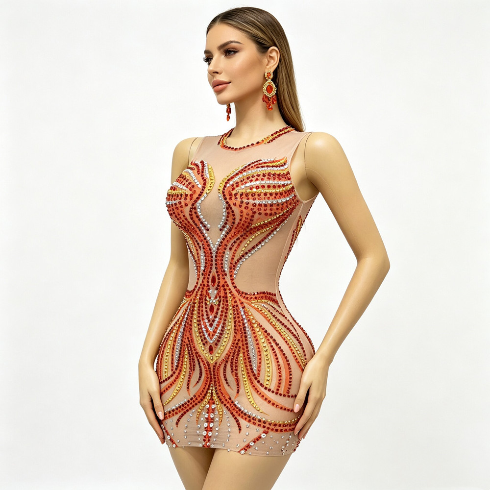 Vestido Mini de Malla con Pedr - Sparkly Rhinestone Club Party Dress reseña y precio