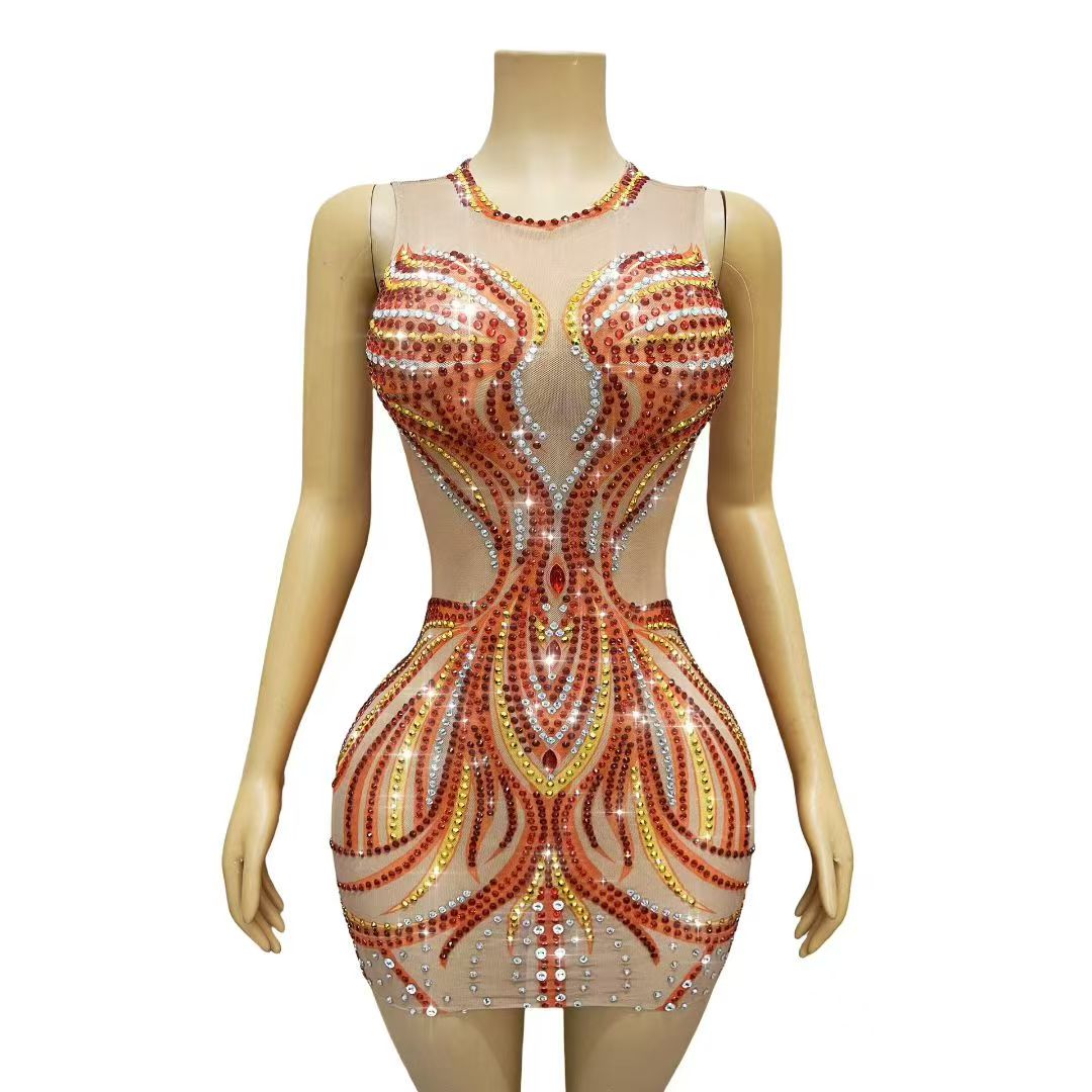 Vestido Mini de Malla con Pedr - Sparkly Rhinestone Club Party Dress reseña y precio