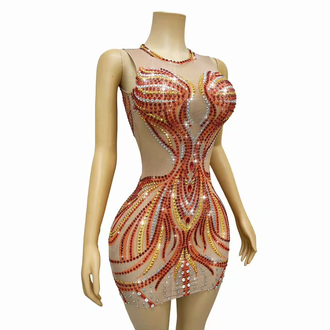 Vestido Mini de Malla con Pedr - Sparkly Rhinestone Club Party Dress reseña y precio
