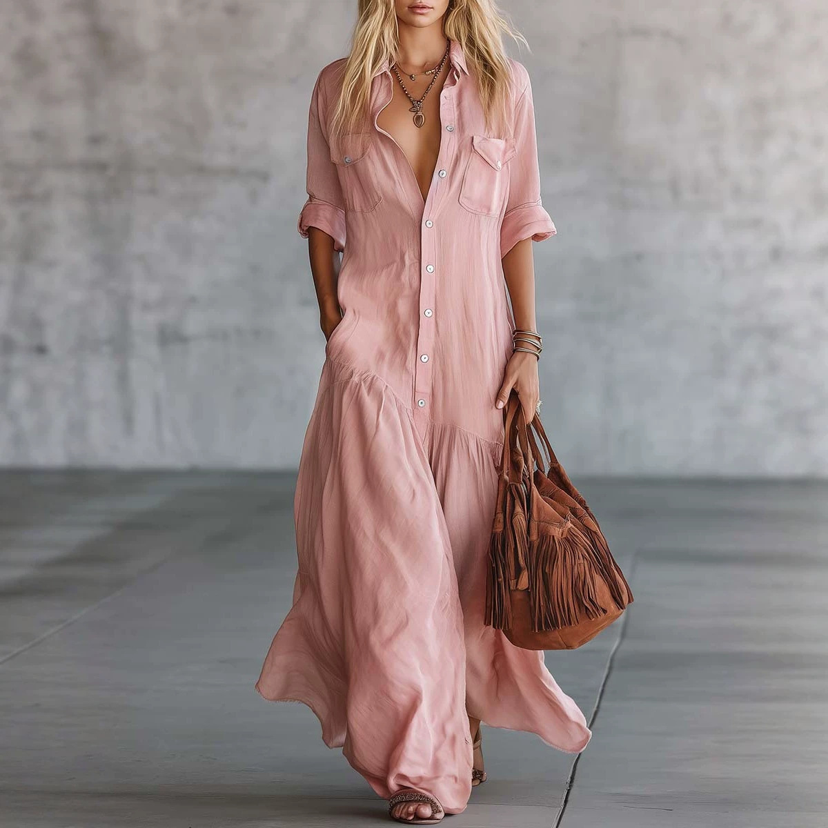 Vestido Camisero Maxi de Lino  - Casual Loose Linen Shirt Dress reseña y precio