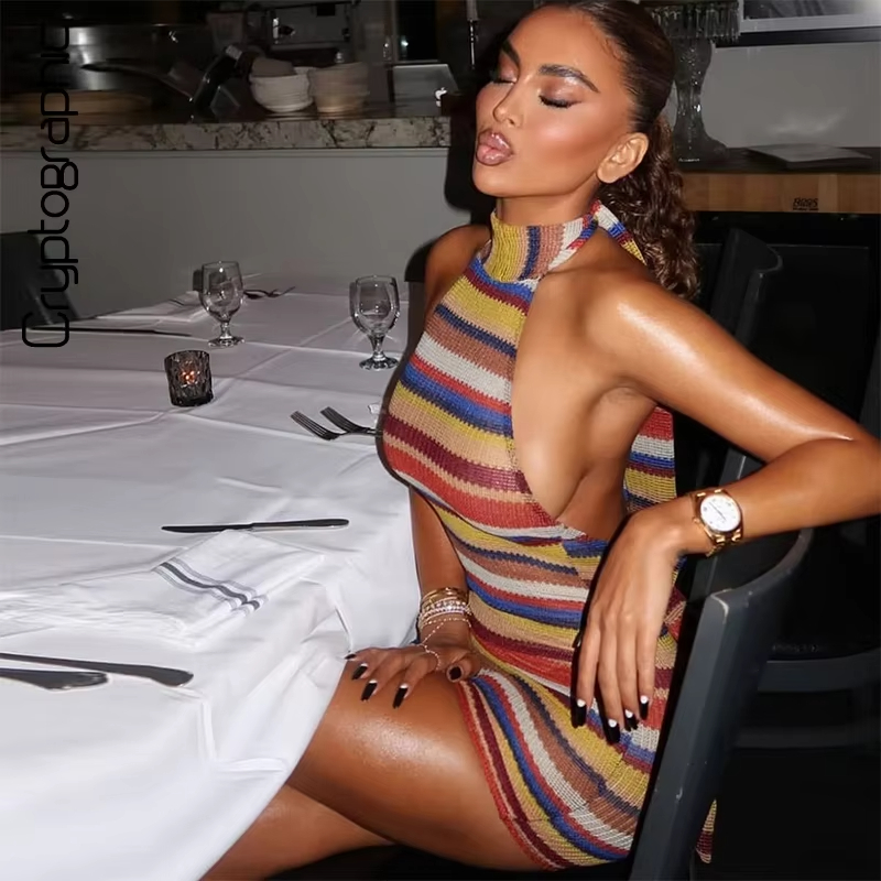 Minivestido Halter de Punto a  - Y2K Backless Halter Mini Dress reseña y precio