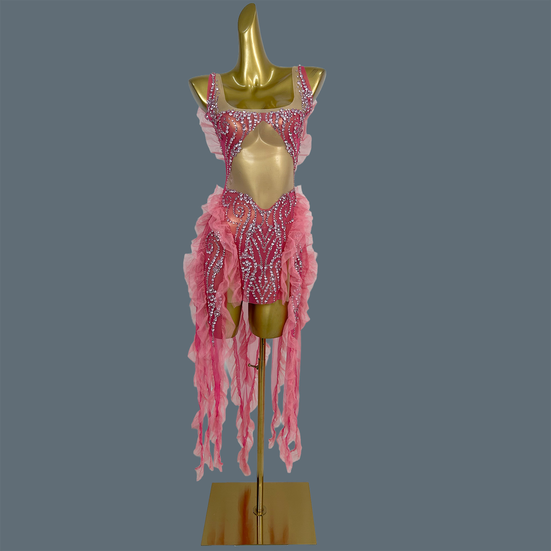 Vestido Mini de Malla Transpar - Sparkly Rhinestone Club Party Dress reseña y precio