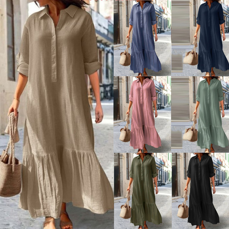 2025 Vestido camisero de lino  - Casual Loose Linen Shirt Dress reseña y precio