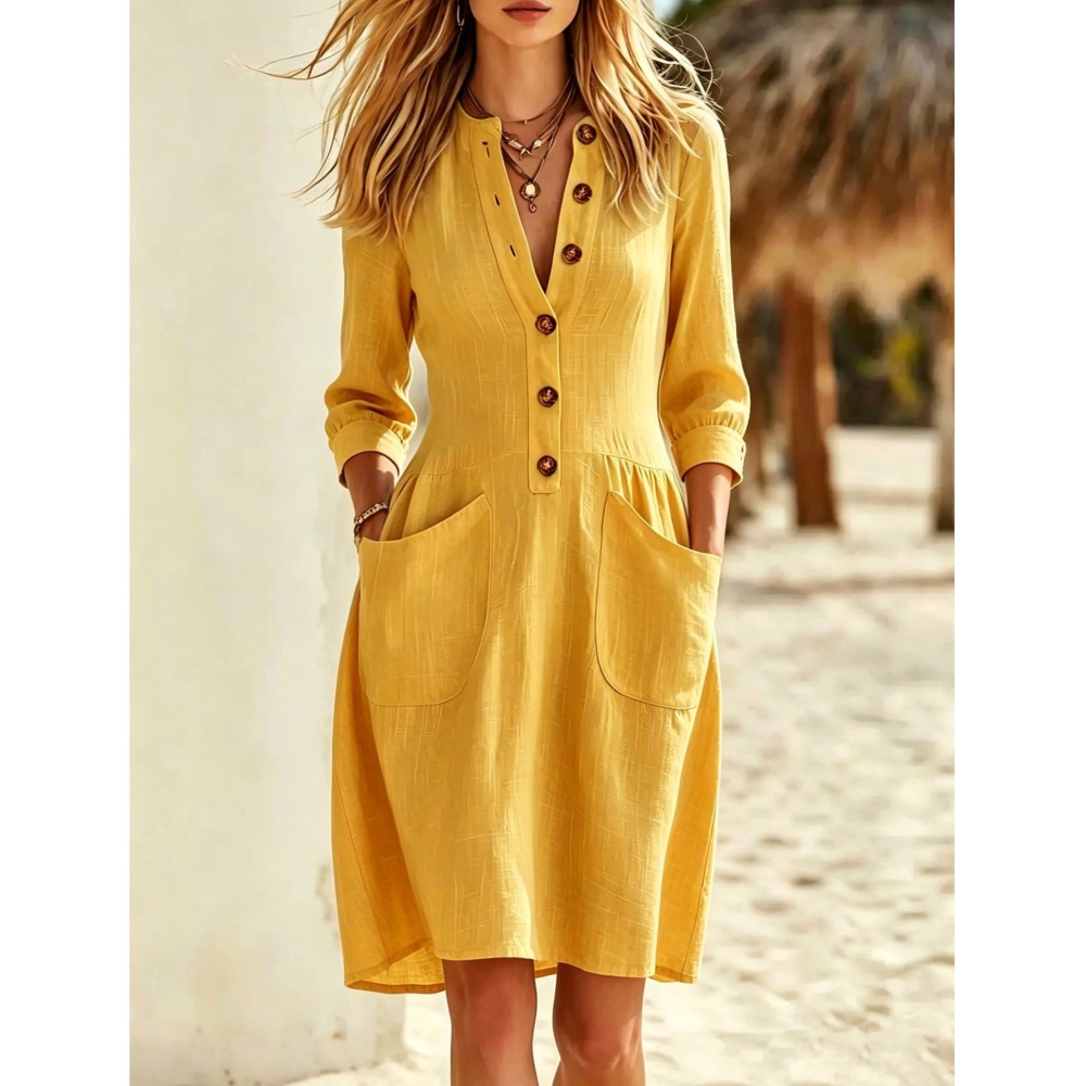 Vestido Camisero de Lino con B - Casual Loose Linen Shirt Dress reseña y precio