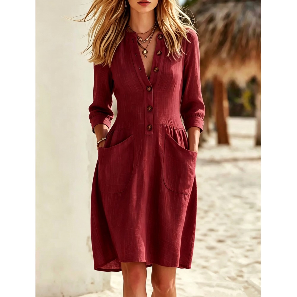 Vestido Camisero de Lino con B - Casual Loose Linen Shirt Dress reseña y precio
