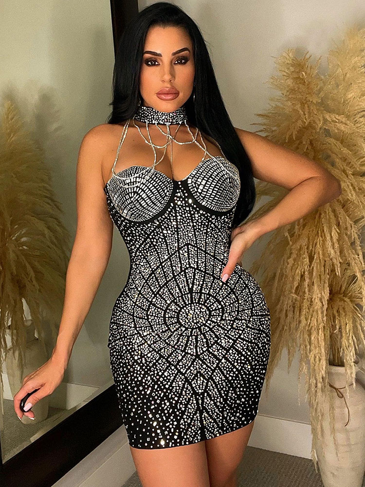 Doyerl brillante diamantes de  - Sparkly Rhinestone Club Party Dress reseña y precio