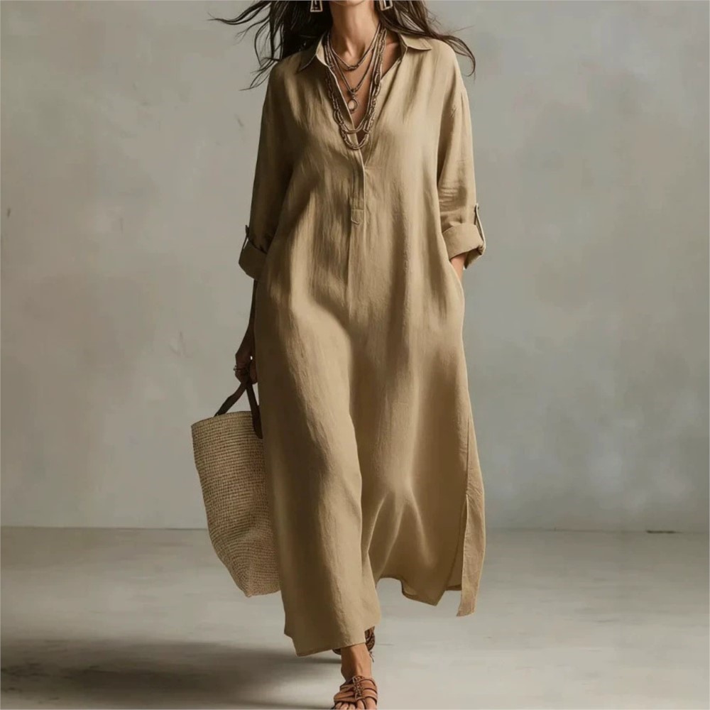 Vestido Camisero Largo de Lino - Casual Loose Linen Shirt Dress reseña y precio