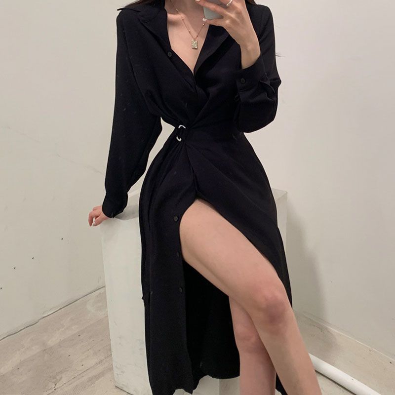 Vestido estilo camisa con sola - Korean Style A Line Shirt Dress reseña y precio