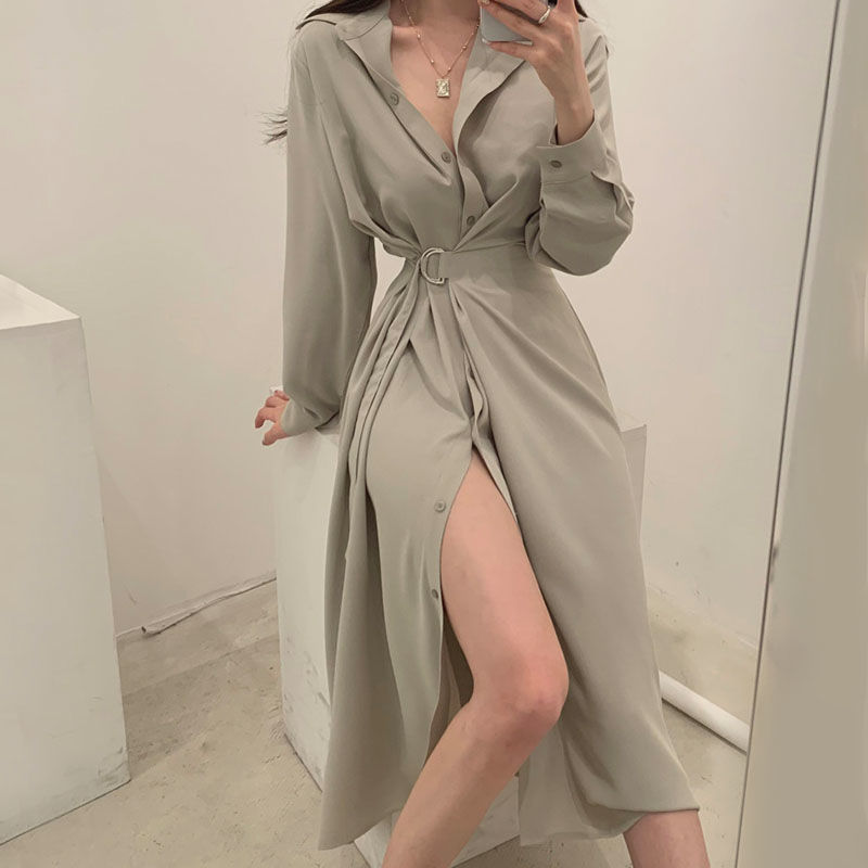 Vestido estilo camisa con sola - Korean Style A Line Shirt Dress reseña y precio