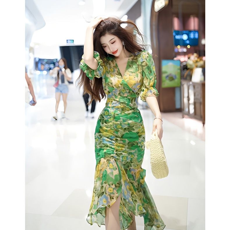 Nuevo vestido ceñido a la cint - French Vintage Floral Midi Dress reseña y precio