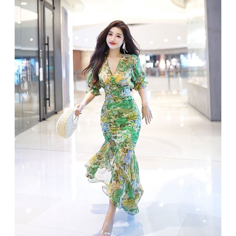 Nuevo vestido ceñido a la cint - French Vintage Floral Midi Dress reseña y precio