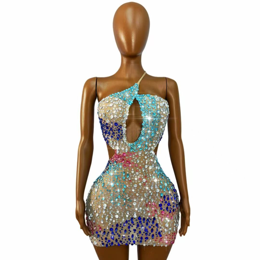 Vestido Mini Ajustado de Malla - Sparkly Rhinestone Club Party Dress reseña y precio