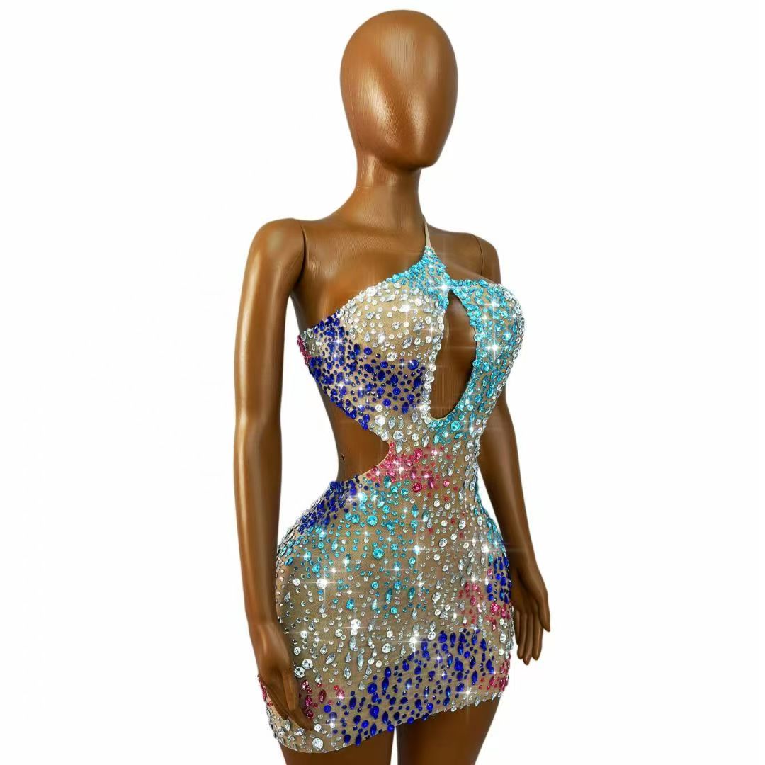 Vestido Mini Ajustado de Malla - Sparkly Rhinestone Club Party Dress reseña y precio