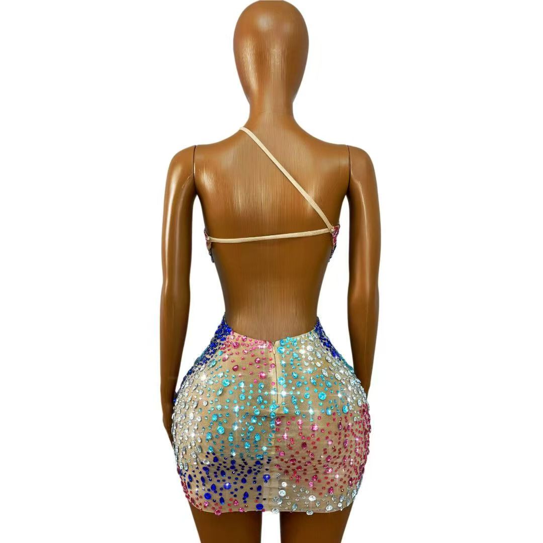 Vestido Mini Ajustado de Malla - Sparkly Rhinestone Club Party Dress reseña y precio