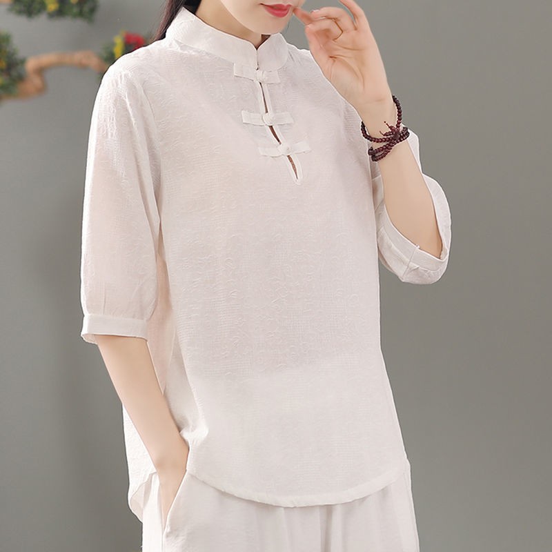 Blusa de cuello redondo, corte - Blouses reseña y precio