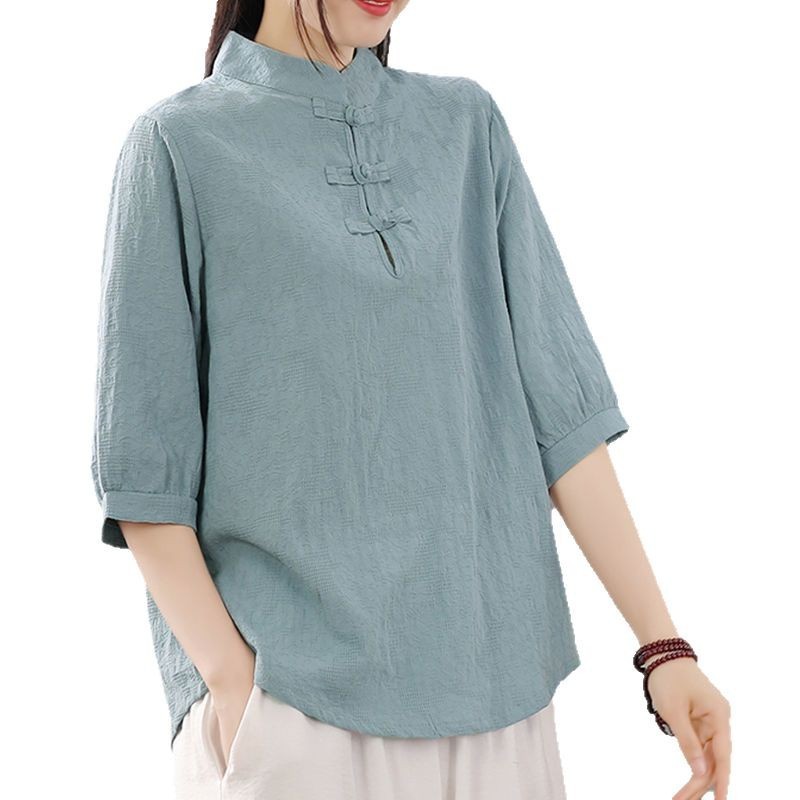 Blusa de cuello redondo, corte - Blouses reseña y precio
