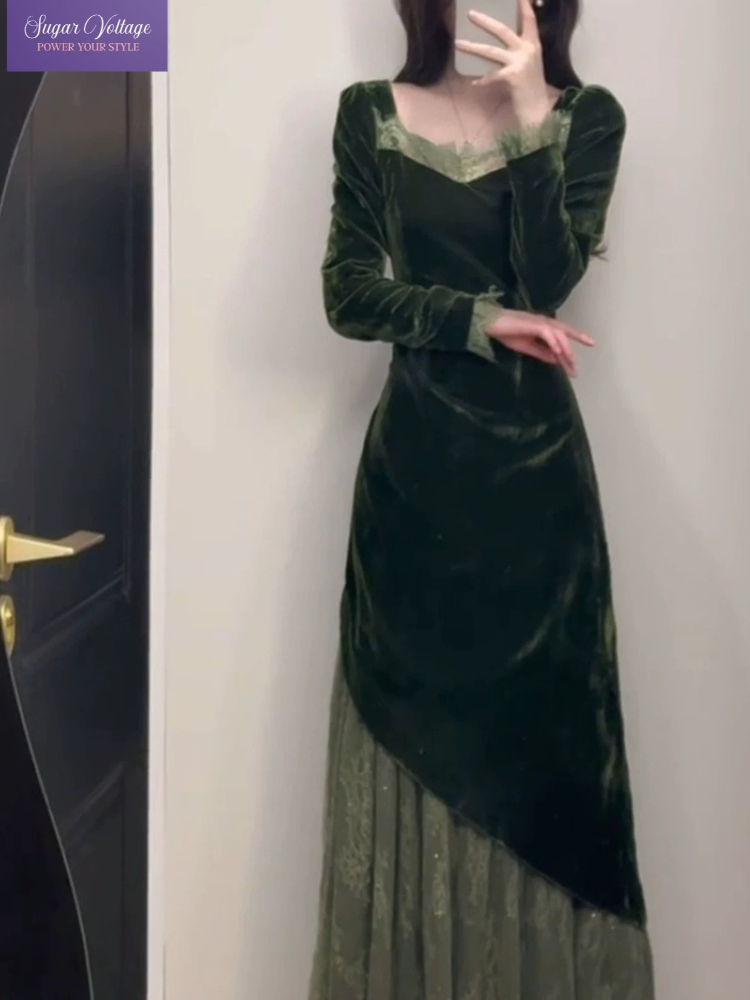 Vestido de terciopelo elegante - French Vintage Floral Midi Dress reseña y precio